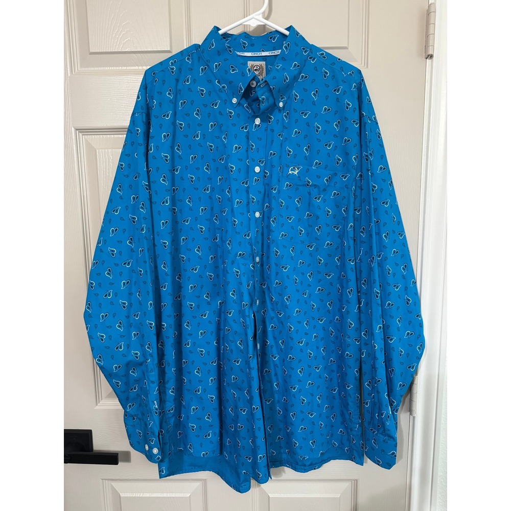 Cinch Button Down Shirt Men XL Blue Paisley Western Long Sleeve Cowboy